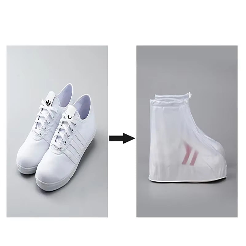 1 Pair of Non - Slip Waterproof Shoe Covers, PVC Silicone Sole, Reusable, for Rain & Snow. Multiple Sizes, Unisex, White