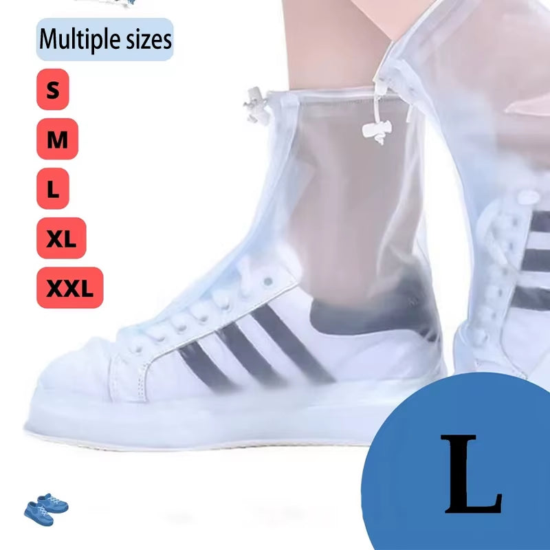 1 Pair of Non - Slip Waterproof Shoe Covers, PVC Silicone Sole, Reusable, for Rain & Snow. Multiple Sizes, Unisex, White