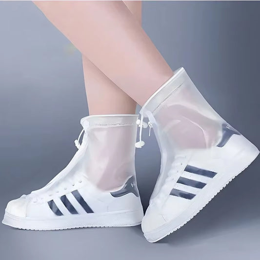 1 Pair of Non - Slip Waterproof Shoe Covers, PVC Silicone Sole, Reusable, for Rain & Snow. Multiple Sizes, Unisex, White